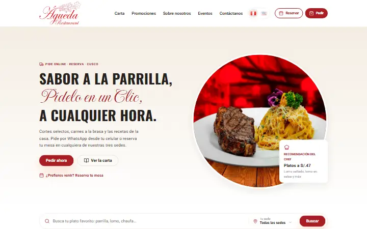 Captura del sitio web de Águeda Restaurant