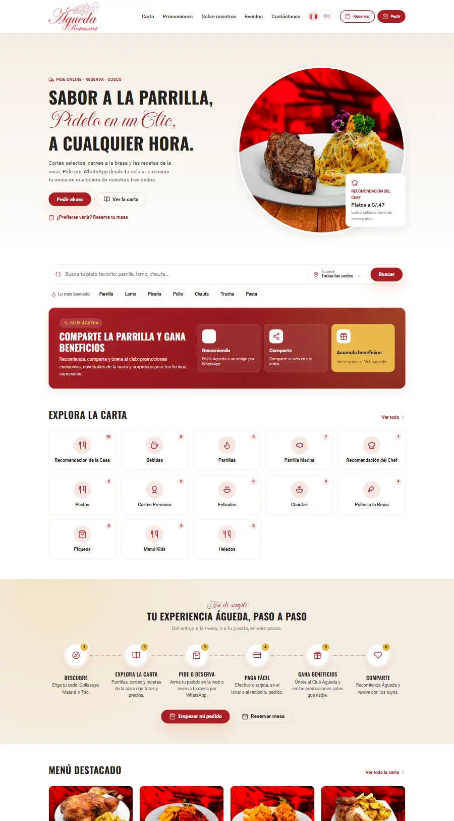 Página de inicio del sitio web de Águeda Restaurant
