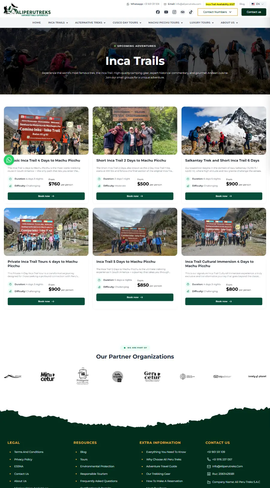 Lista de tours del sitio web de Ali Peru Treks