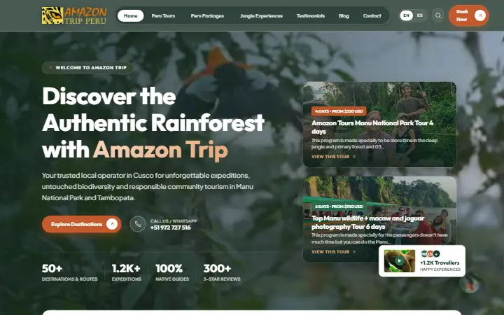 Captura del sitio web de Amazon Trip Peru