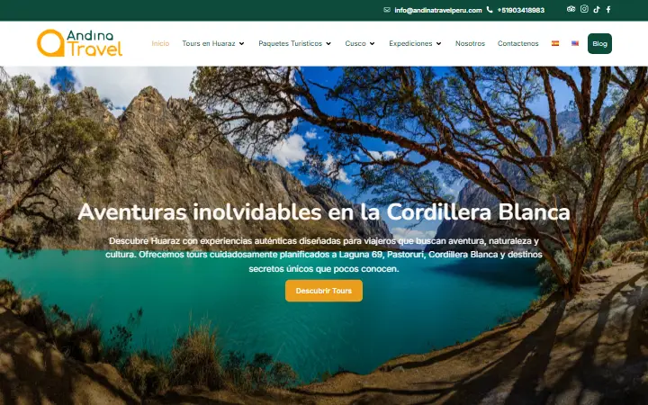 Captura del sitio web de Andina Travel