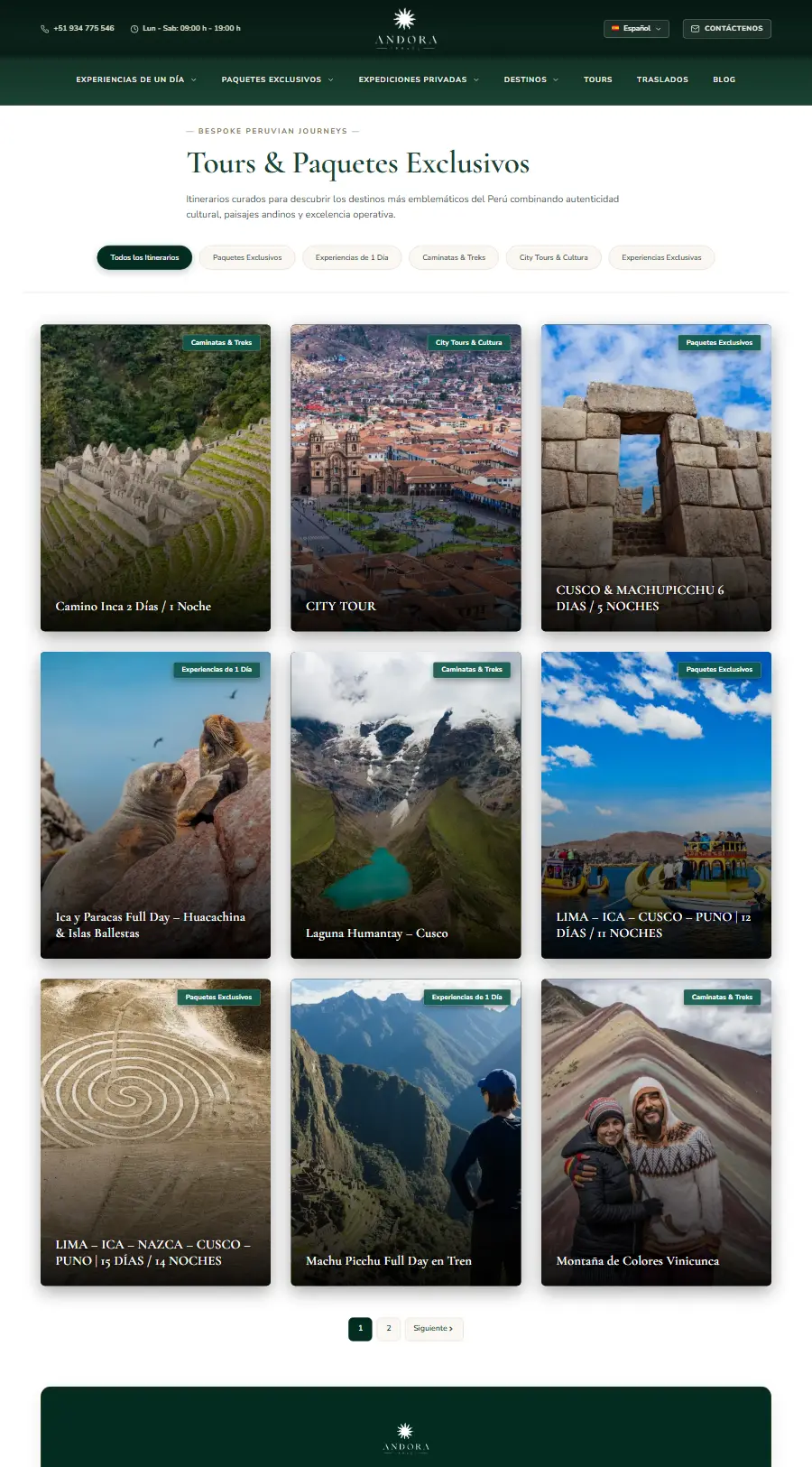 Lista de tours del sitio web de Andora Travel
