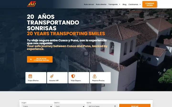 Captura del sitio web de Avalos Tours