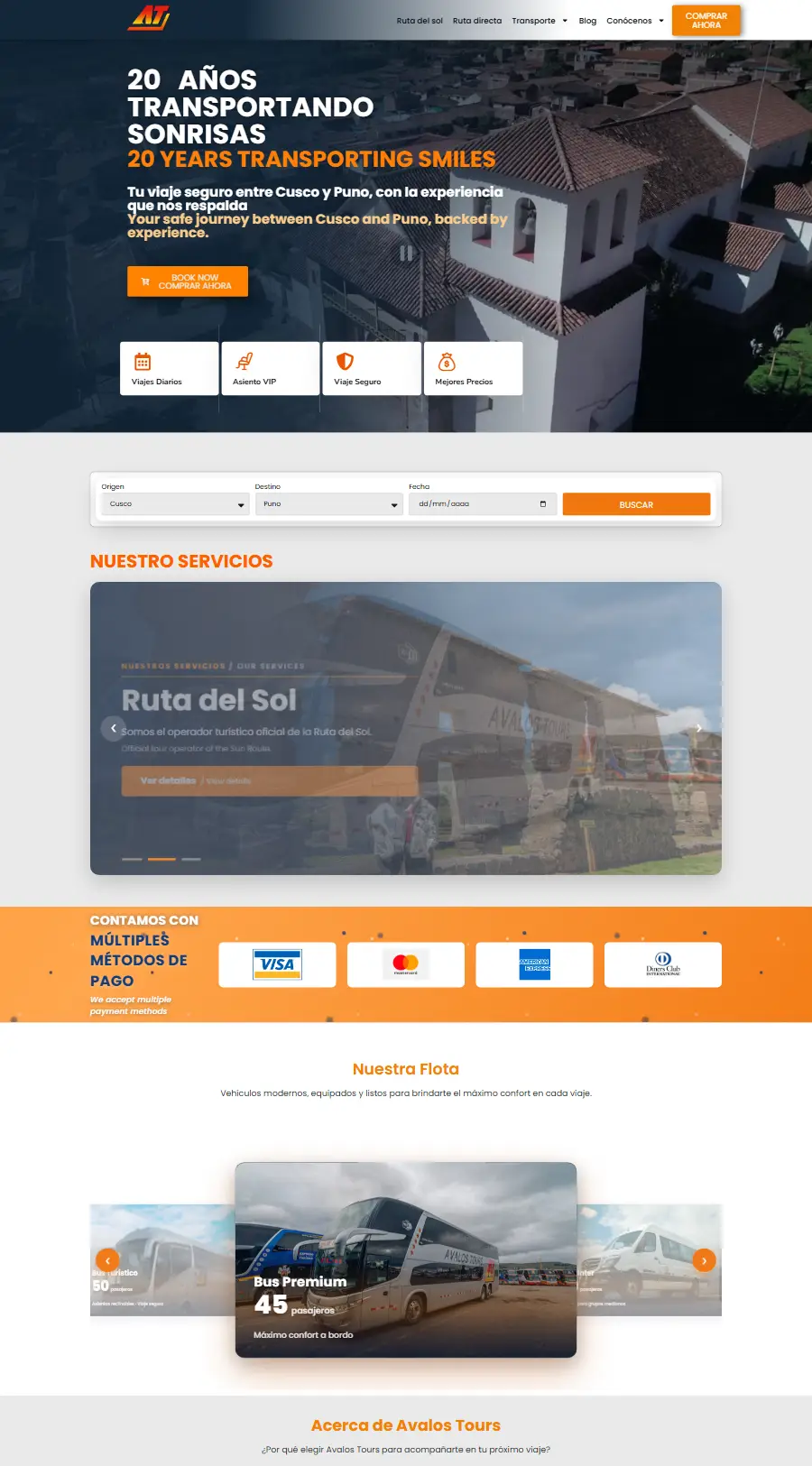 Página de inicio del sitio web de Avalos Tours