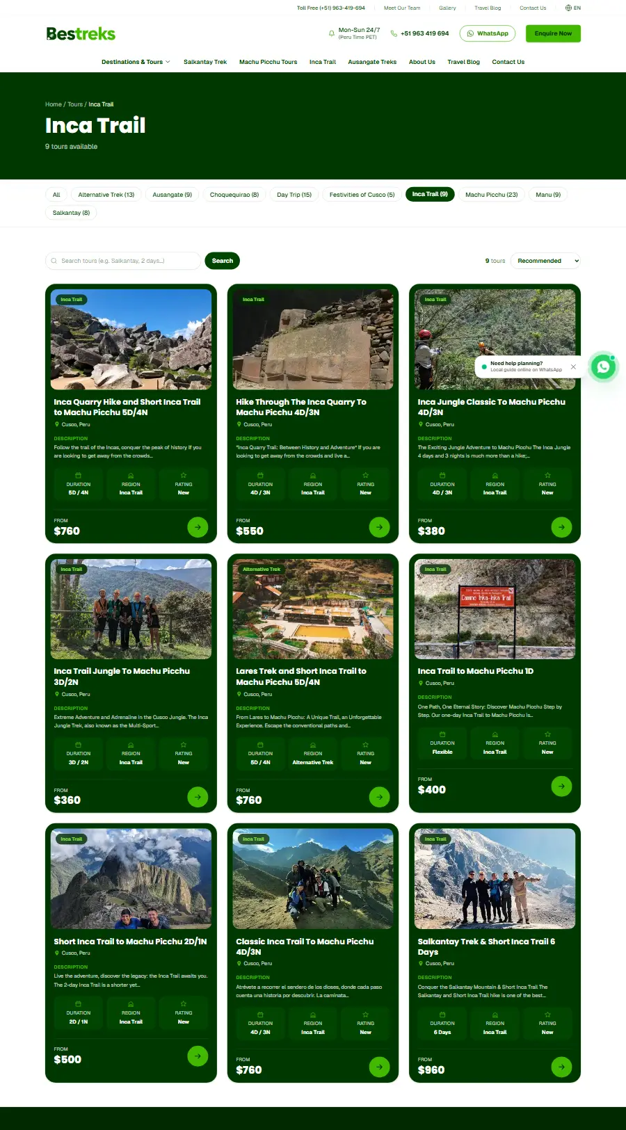Lista de tours del sitio web de Bestreks
