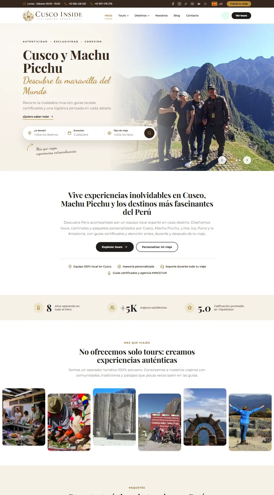 Página de inicio del sitio web de Cusco Inside
