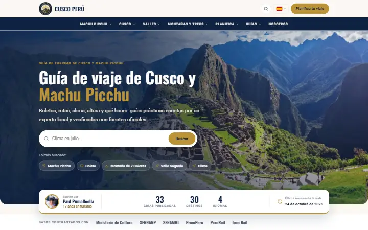 Captura del sitio web de Cusco Perú