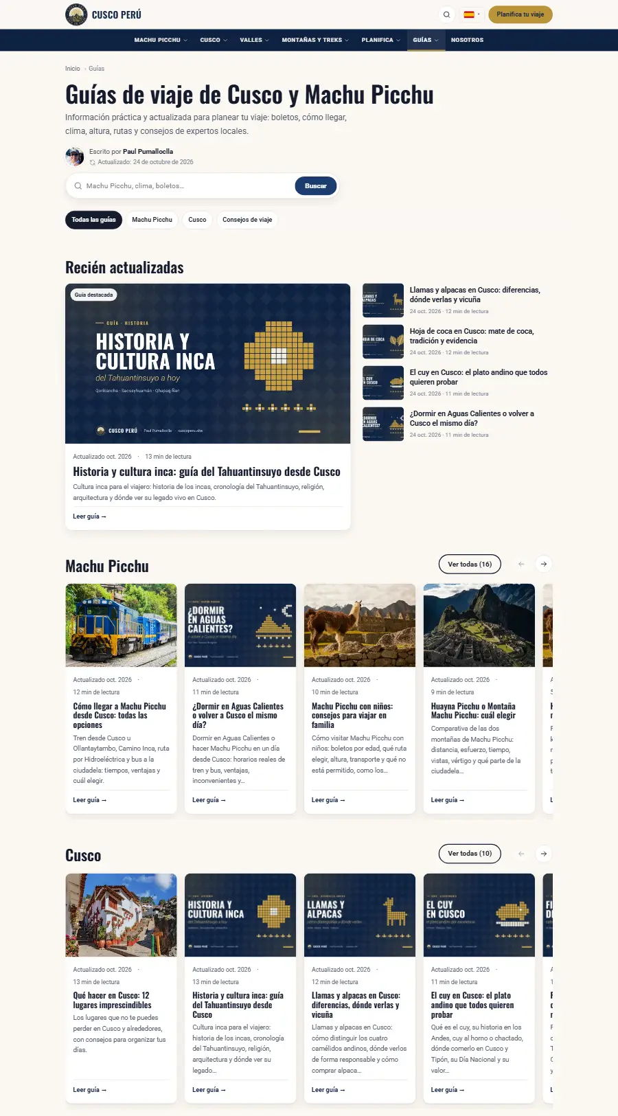 Todas las guías del sitio web de Cusco Perú