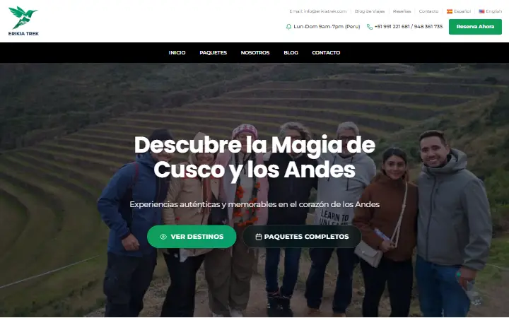 Captura del sitio web de Erikia Trek