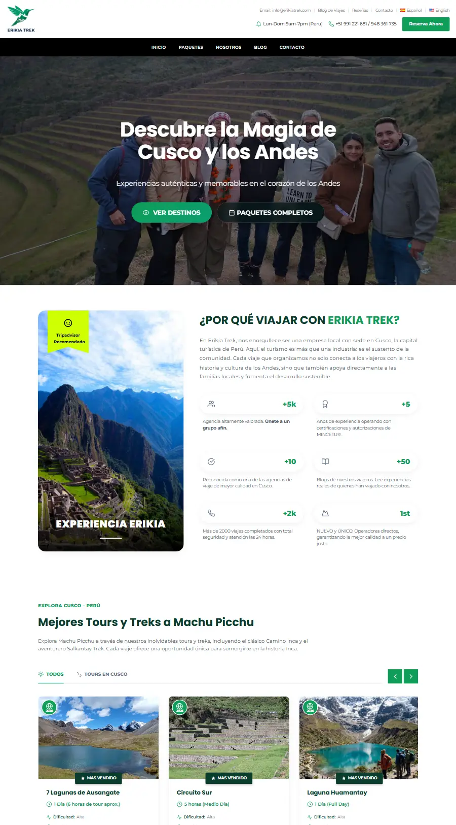 Página de inicio del sitio web de Erikia Trek