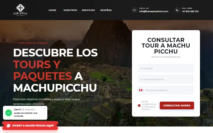 Captura del sitio web de Far Away Explorers