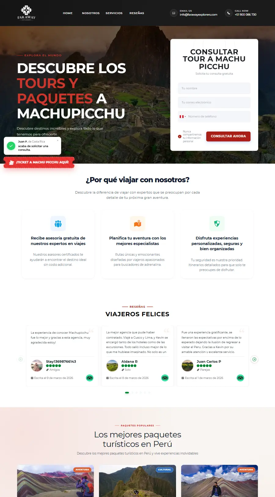 Página de inicio del sitio web de Far Away Explorers