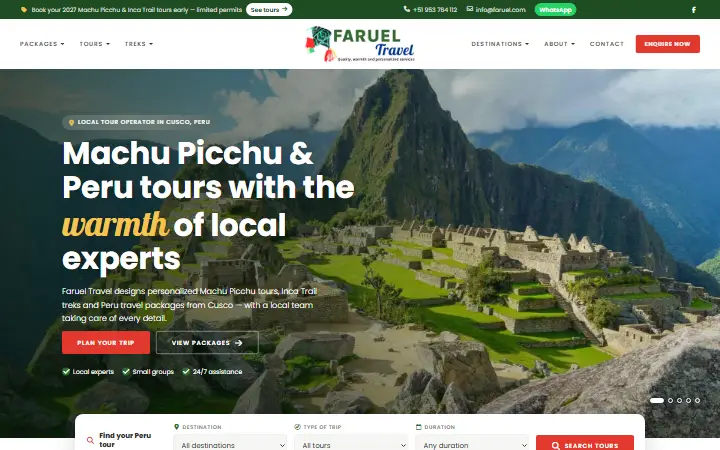 Captura del sitio web de Faruel Travel