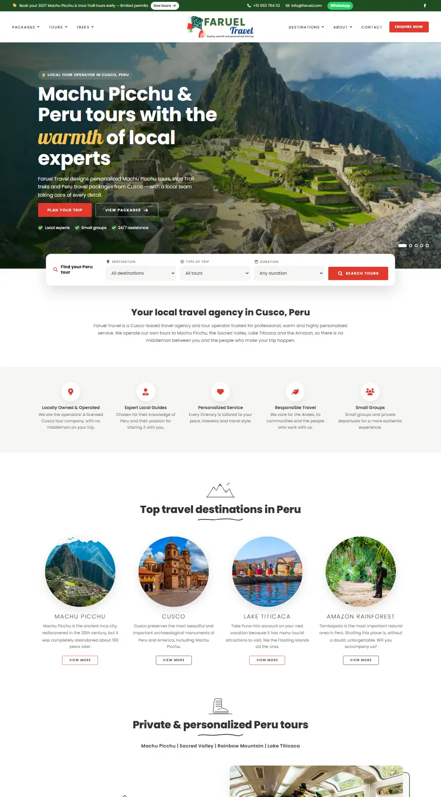 Página de inicio del sitio web de Faruel Travel
