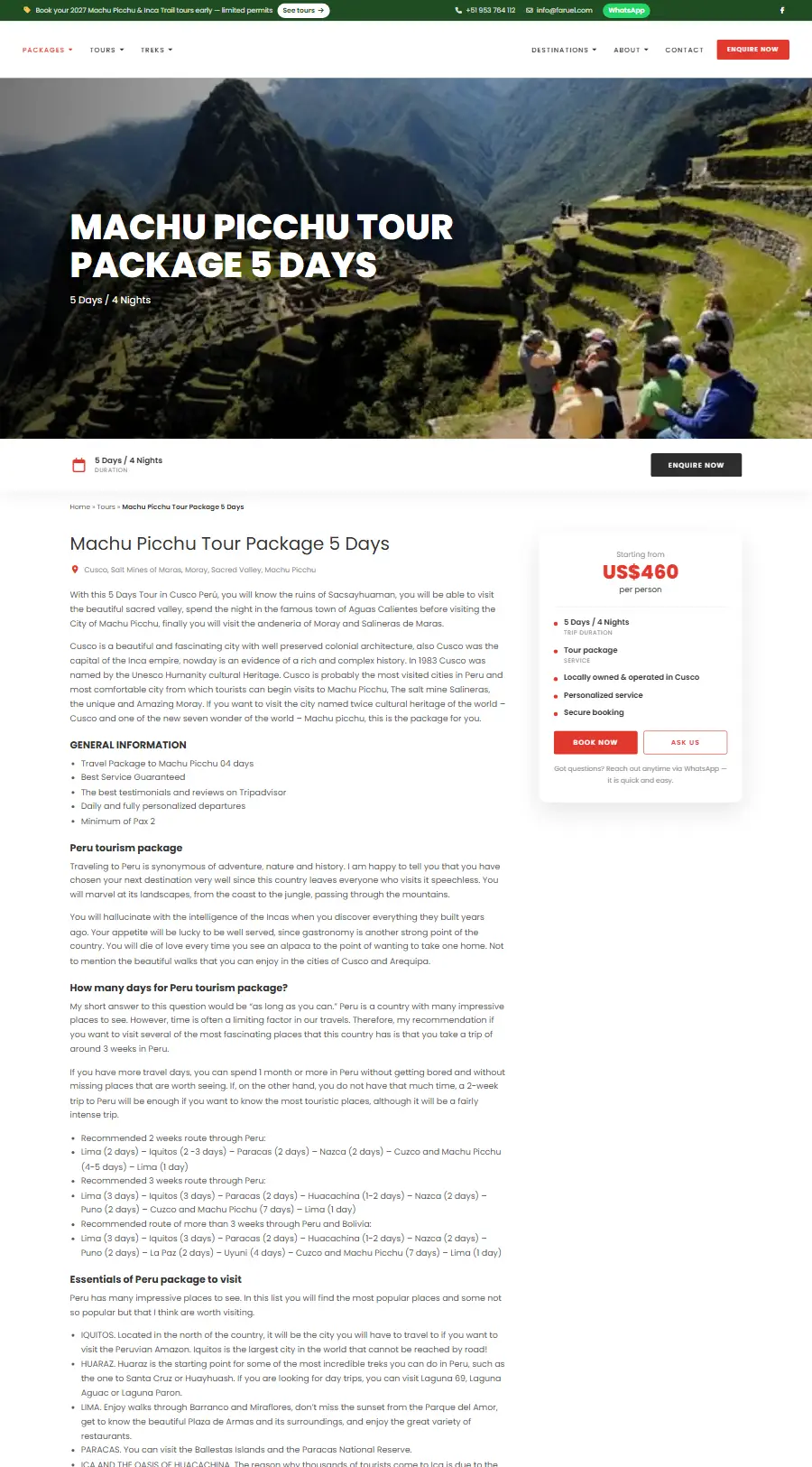Página de tour del sitio web de Faruel Travel