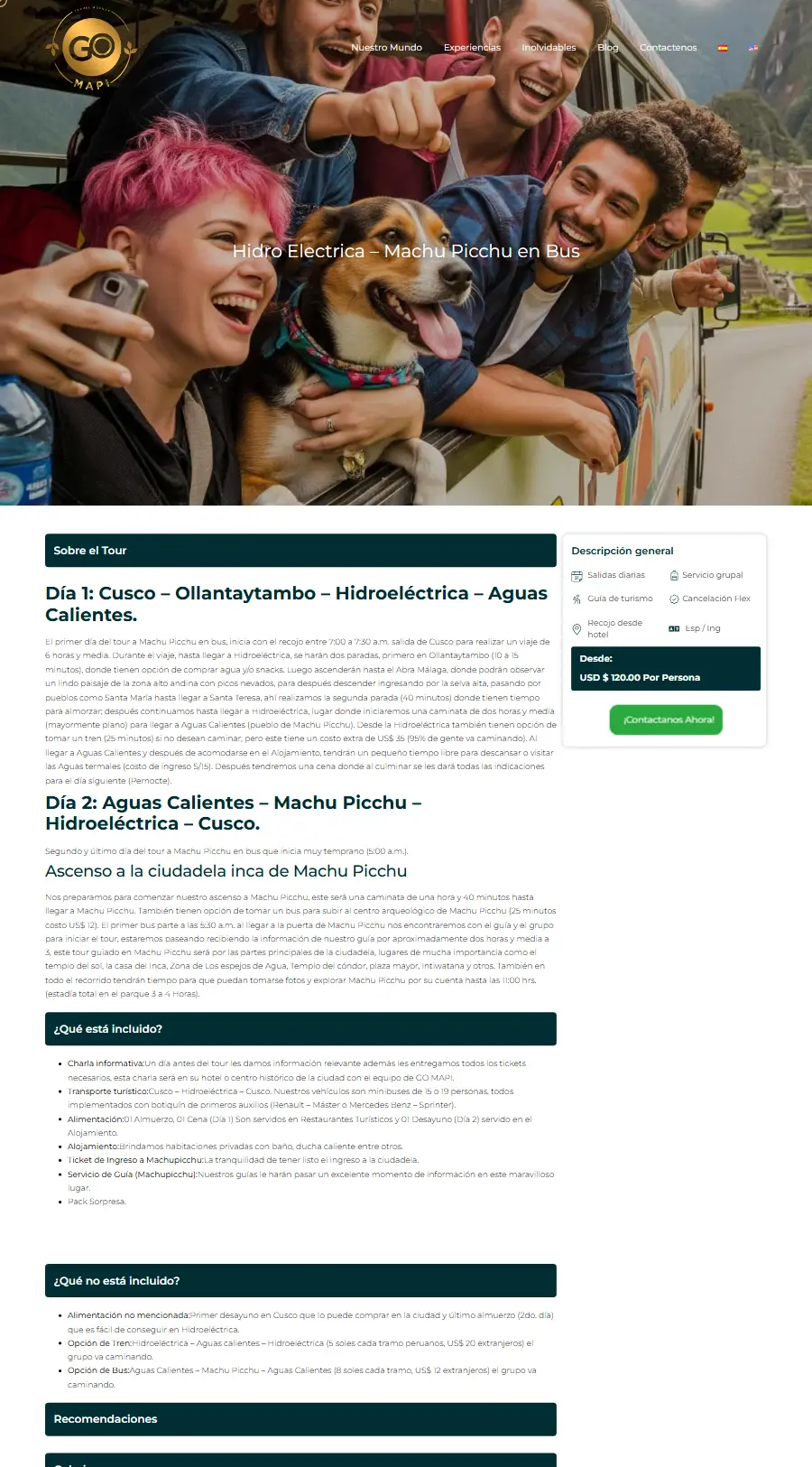 Página de tour del sitio web de Go Mapi Travel Agency