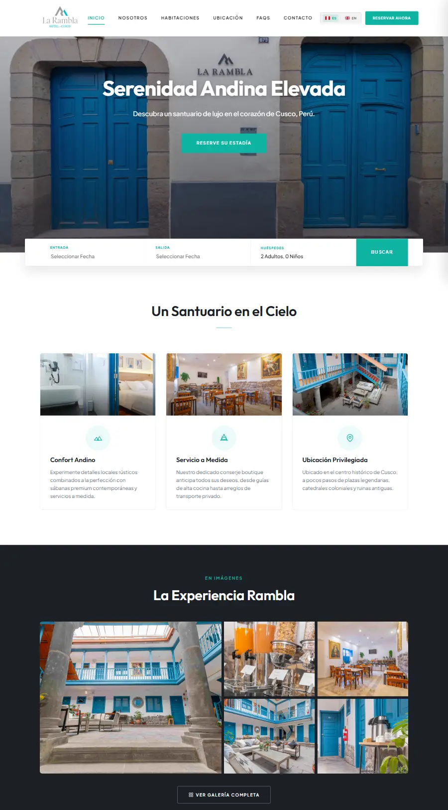 Página de inicio del sitio web de La Rambla Hotel