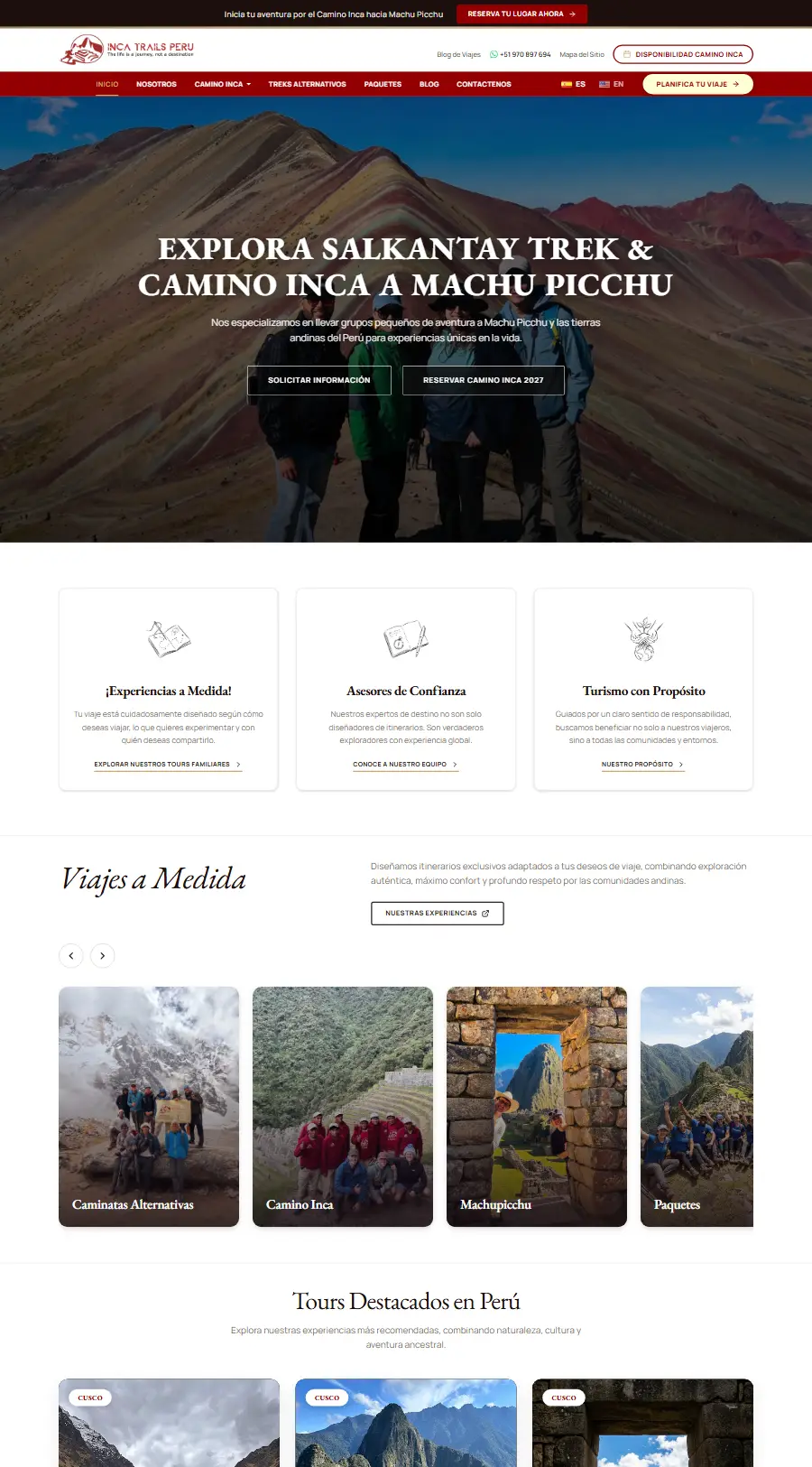 Página de inicio del sitio web de InkaTrails