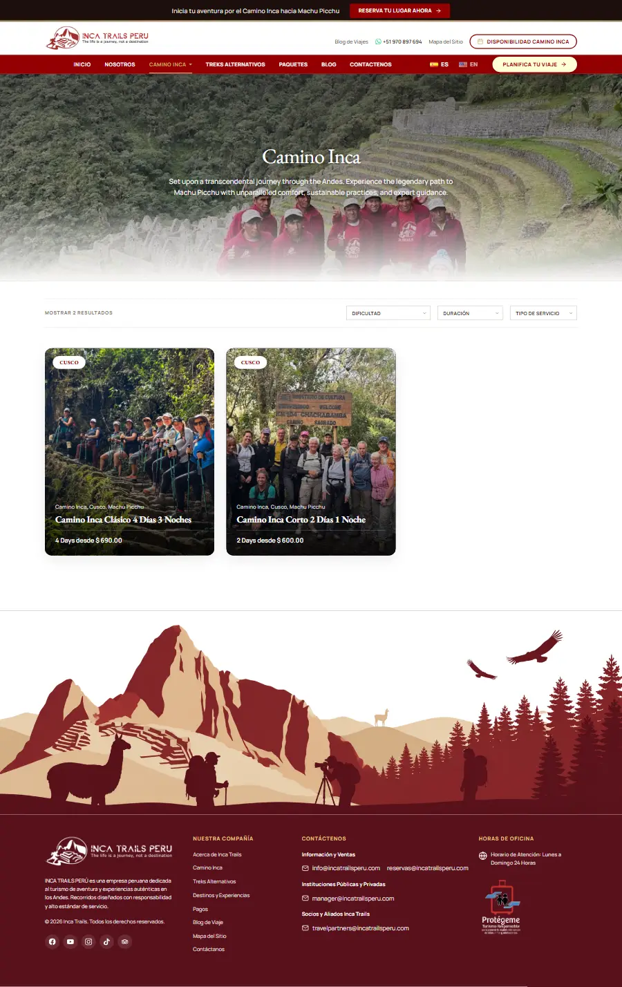 Lista de tours del sitio web de InkaTrails