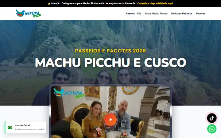 Captura del sitio web de Intupa Cusco · Machu Picchu para Brasil