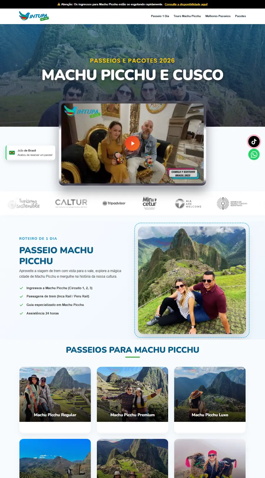Página de inicio del sitio web de Intupa Cusco · Machu Picchu para Brasil