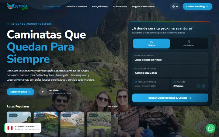 Captura del sitio web de Intupa Cusco · Caminatas en Perú