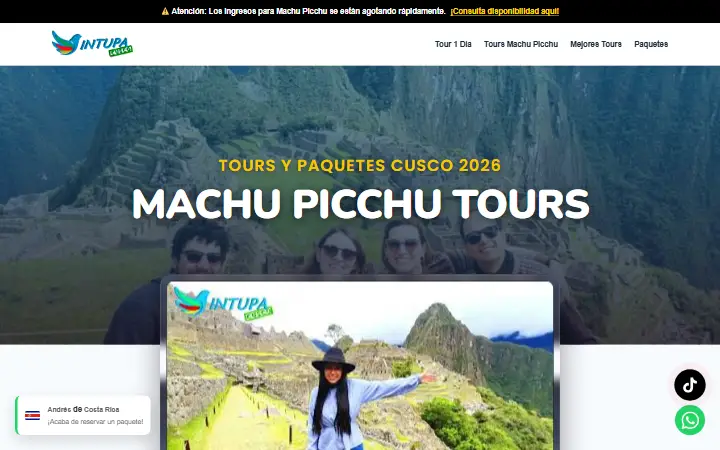 Captura del sitio web de Intupa Cusco · Machu Picchu Tours