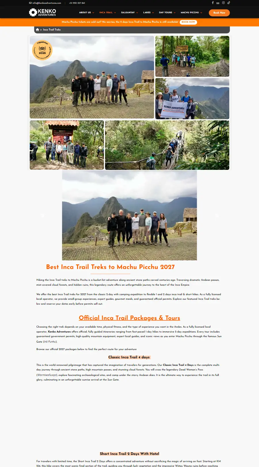 Lista de tours del sitio web de Kenko Adventures