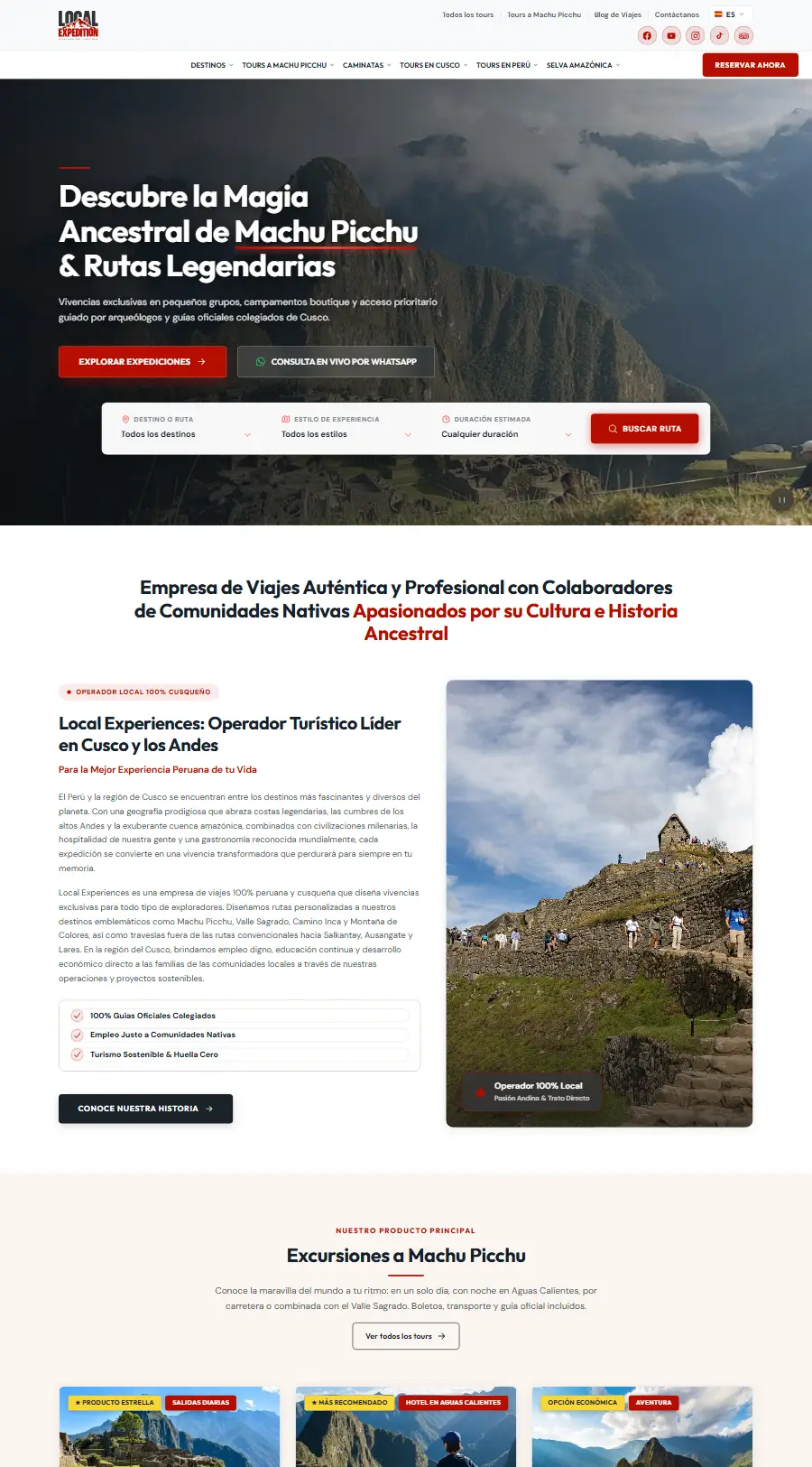 Página de inicio del sitio web de Local Expedition Agency