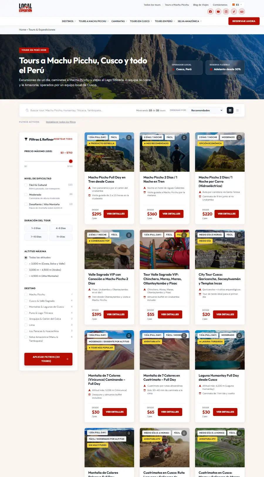 Lista de tours del sitio web de Local Expedition Agency