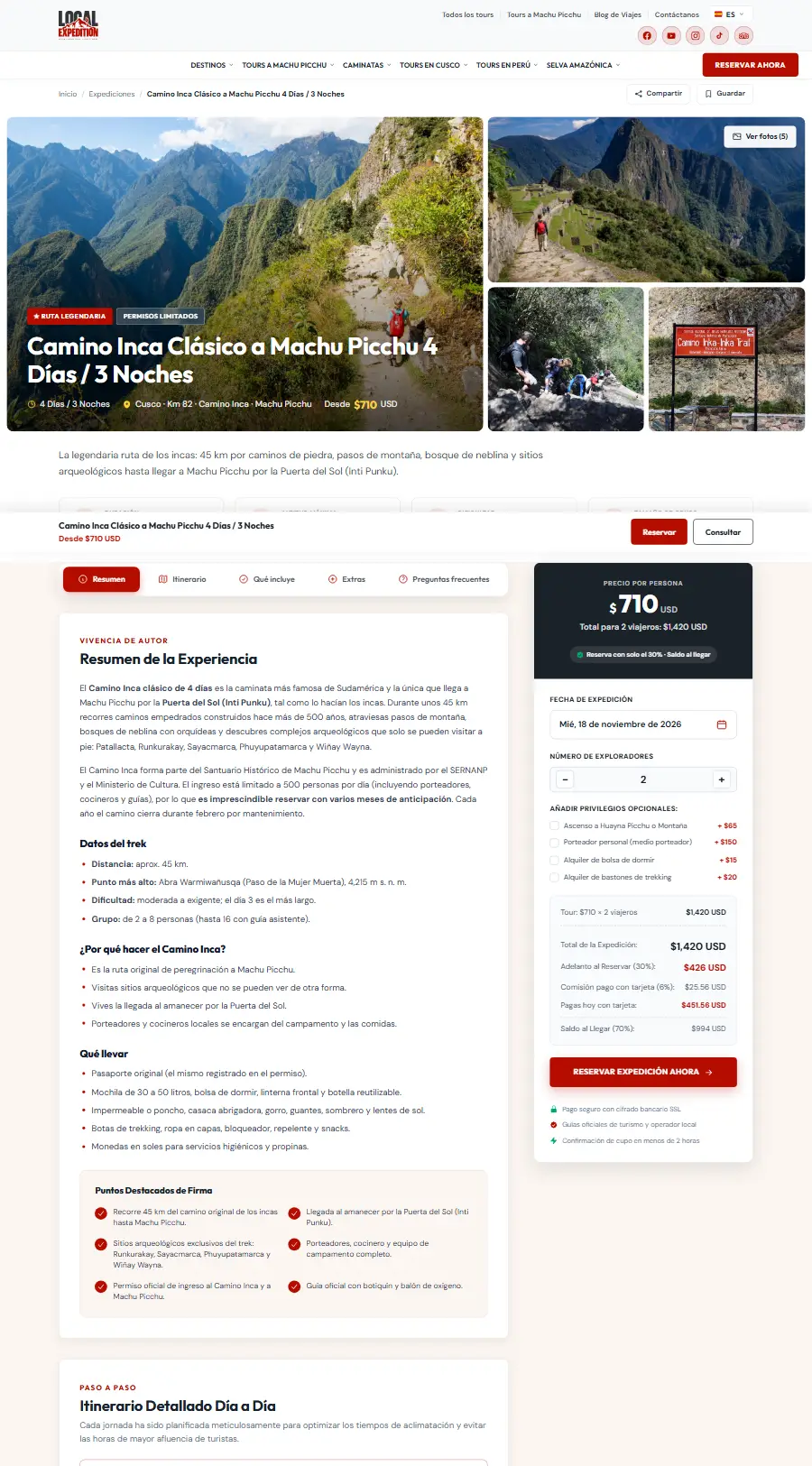 Página de tour del sitio web de Local Expedition Agency
