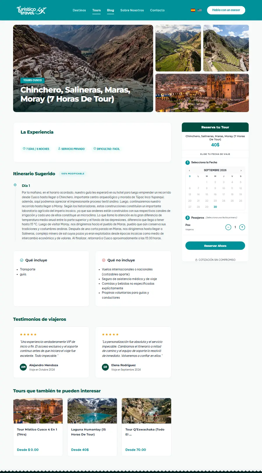 Página de tour del sitio web de Mundo Turístico