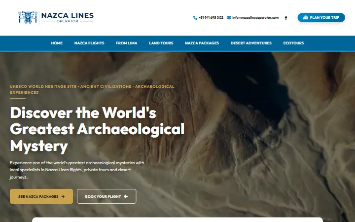 Captura del sitio web de Nazca Lines Operator