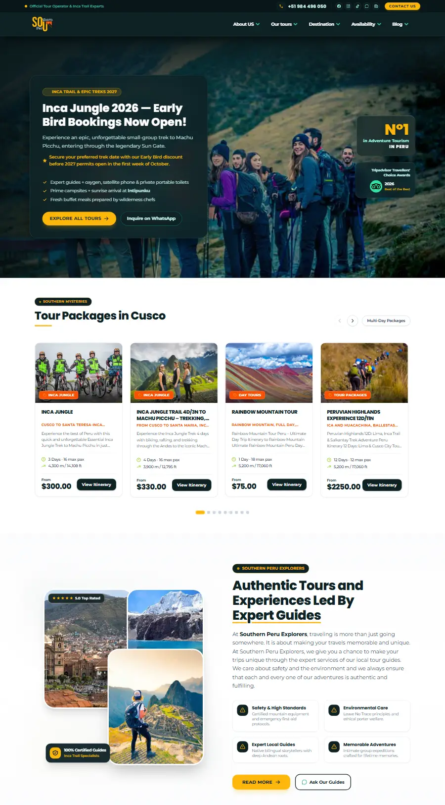 Página de inicio del sitio web de Traventure