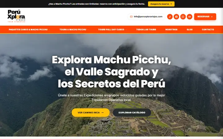 Captura del sitio web de PeruXplora Viajes