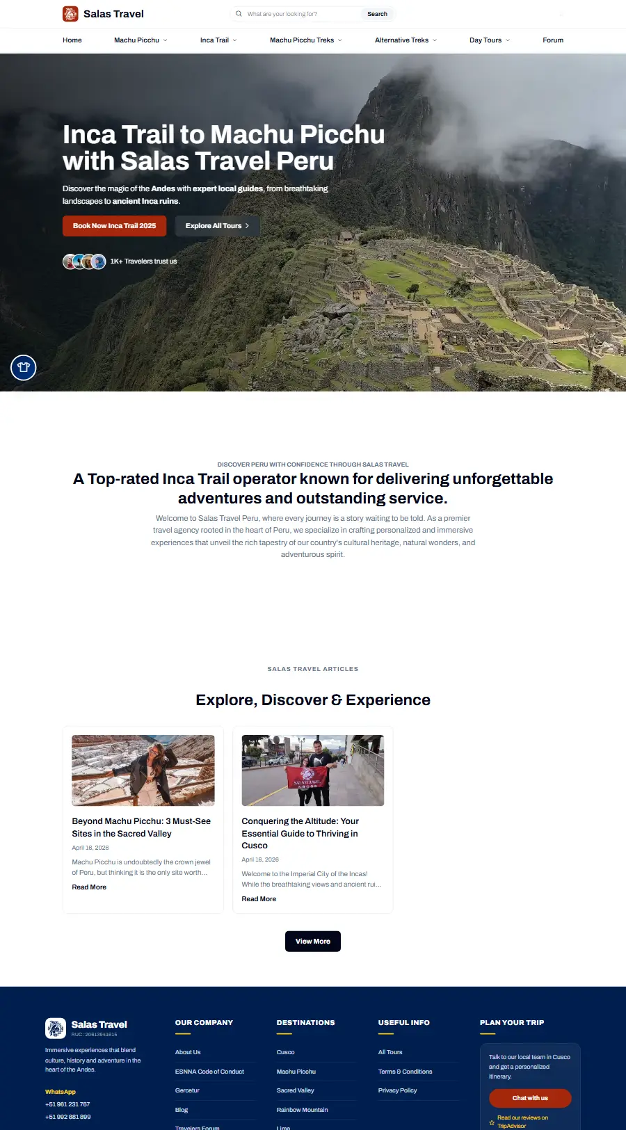 Lista de tours del sitio web de Salas Travel Peru