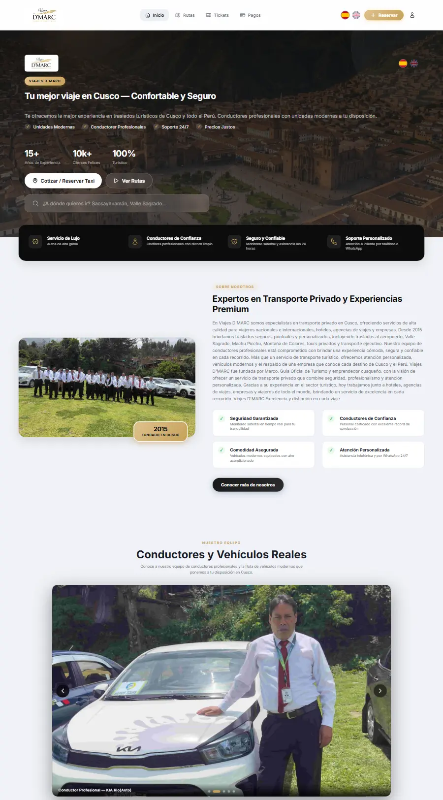 Página de inicio del sitio web de Taxis en Cusco
