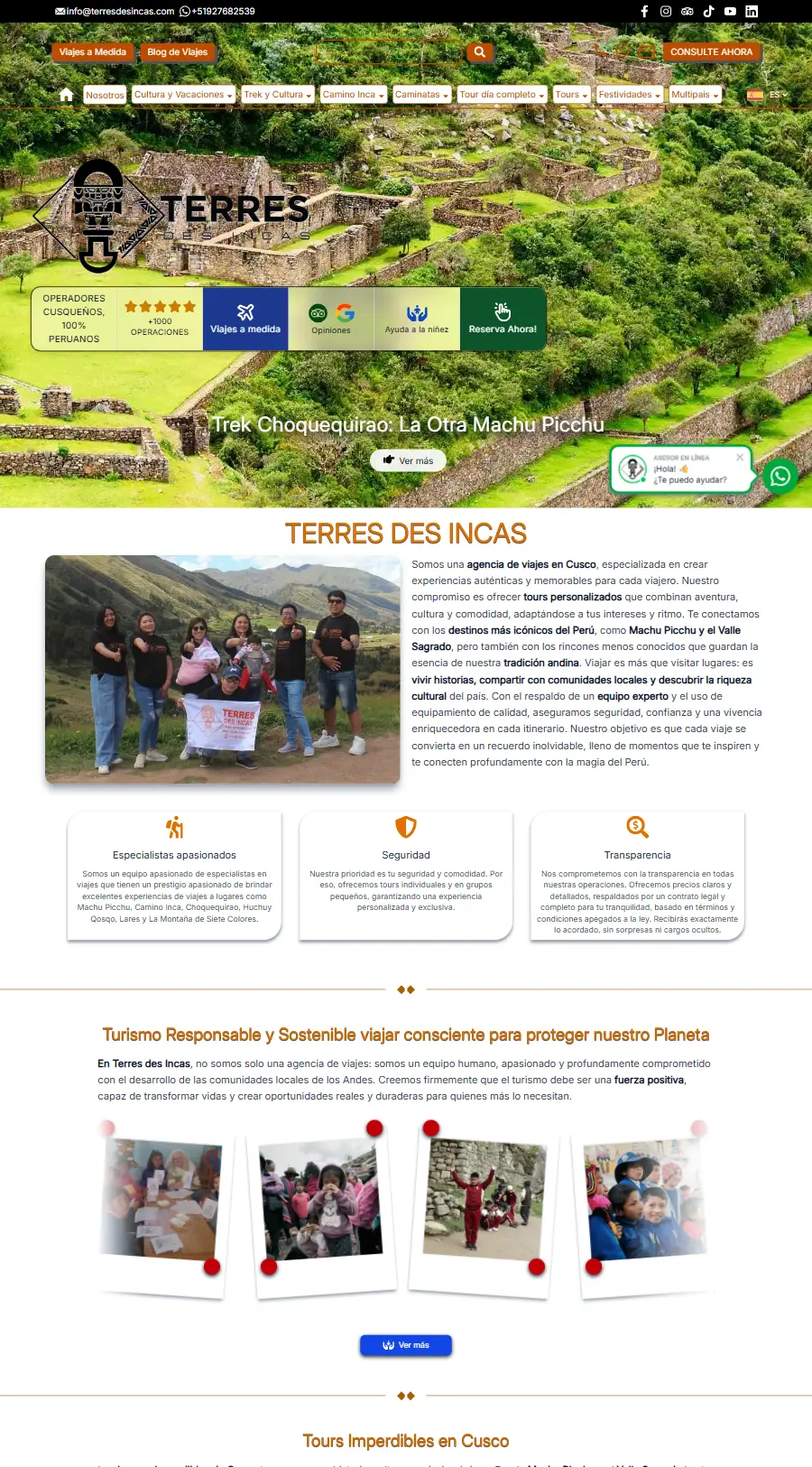 Página de inicio del sitio web de Terres des Incas