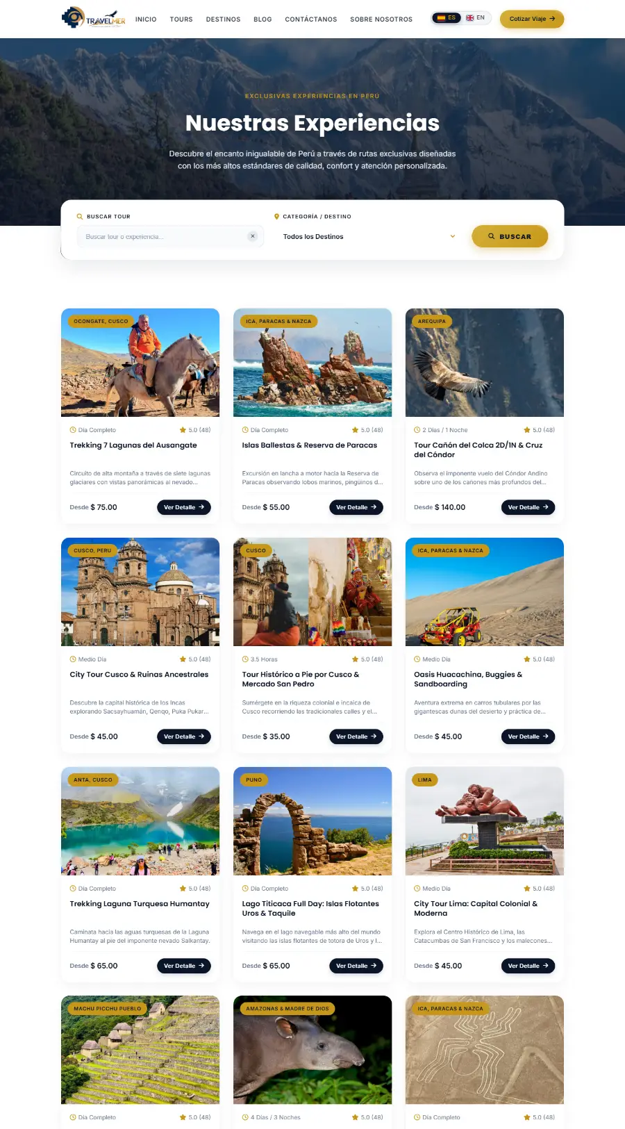 Lista de tours del sitio web de Travelmer