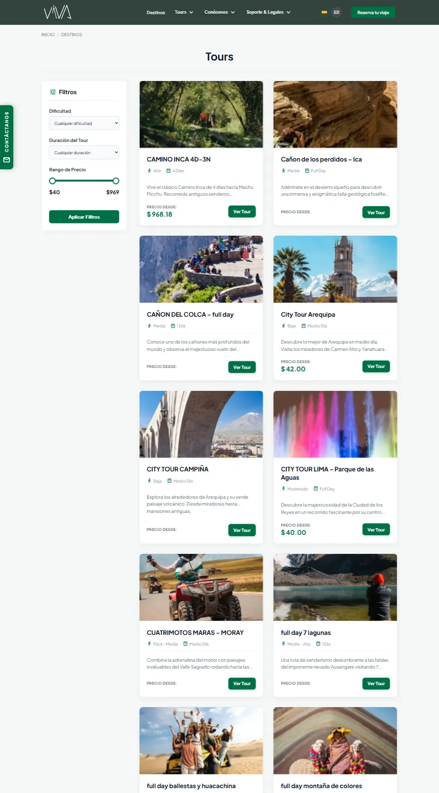 Lista de tours del sitio web de Viva Cusco