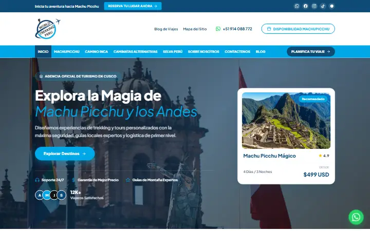Captura del sitio web de World Trekking Peru