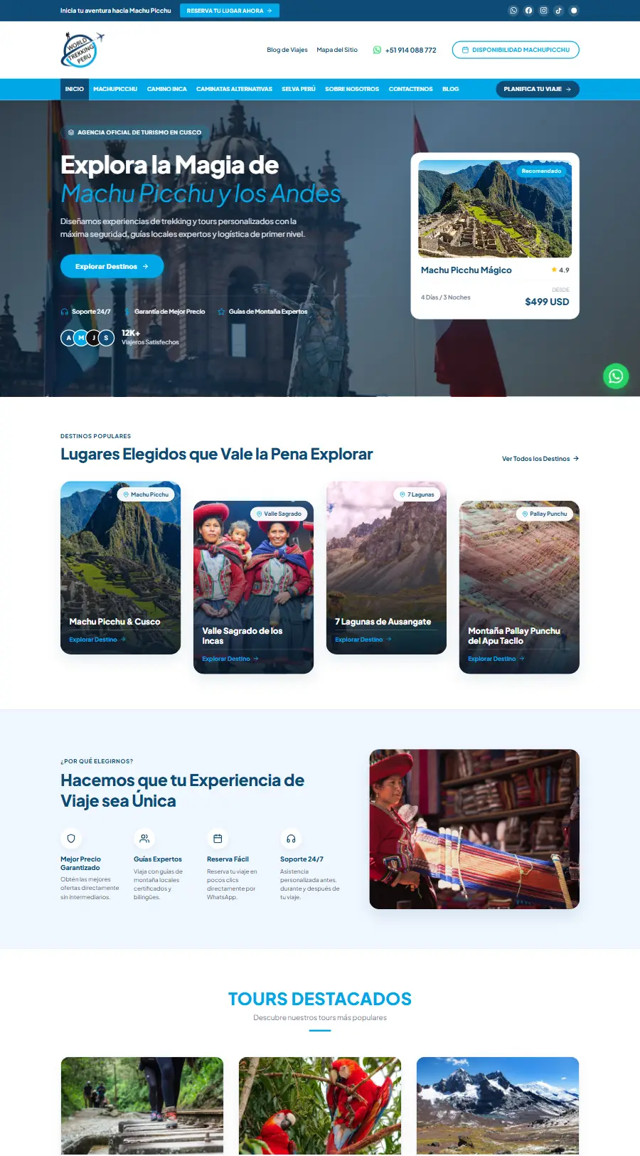 Página de inicio del sitio web de World Trekking Peru