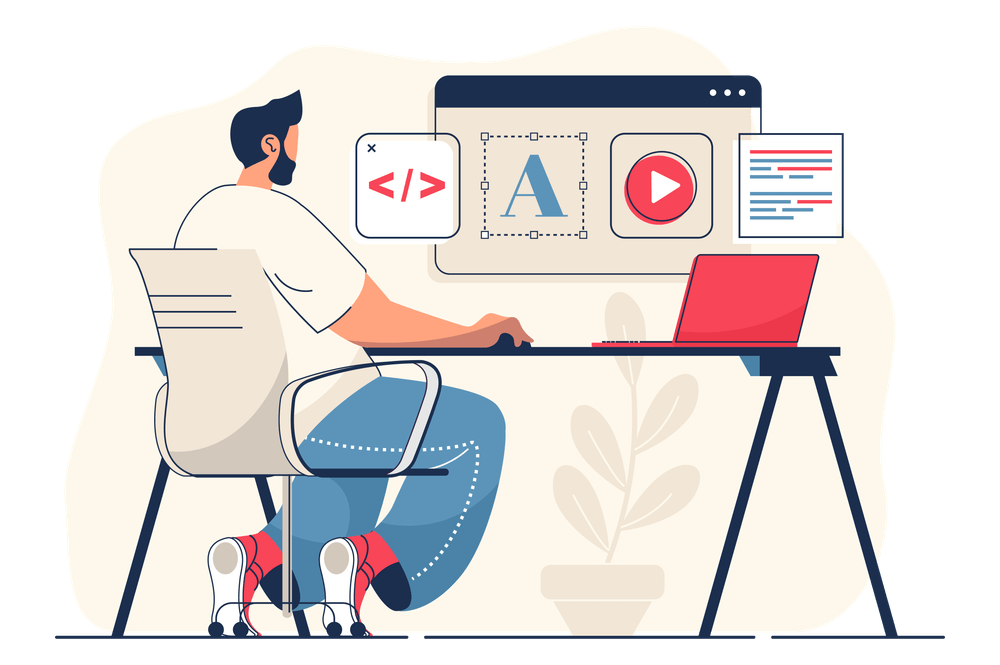 Ilustración de un desarrollador programando el sistema de boletos